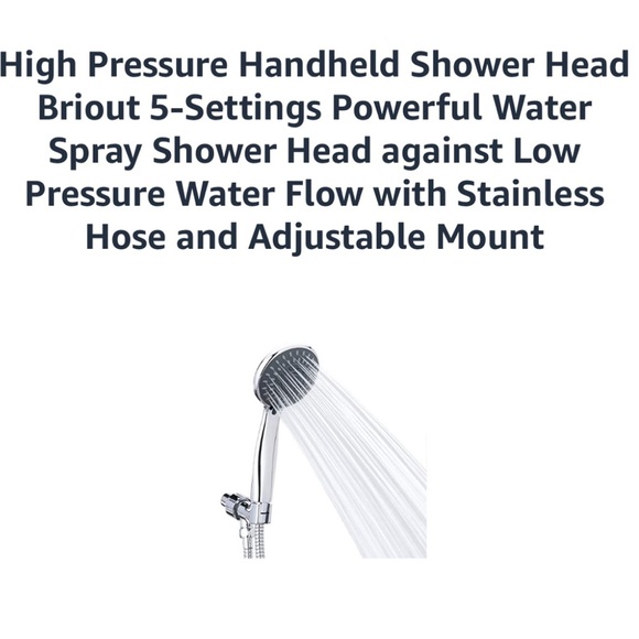 Briout Silver High Pressure Shower Head with Stainless Hose and Adjustable Mount - Picture 1 of 7